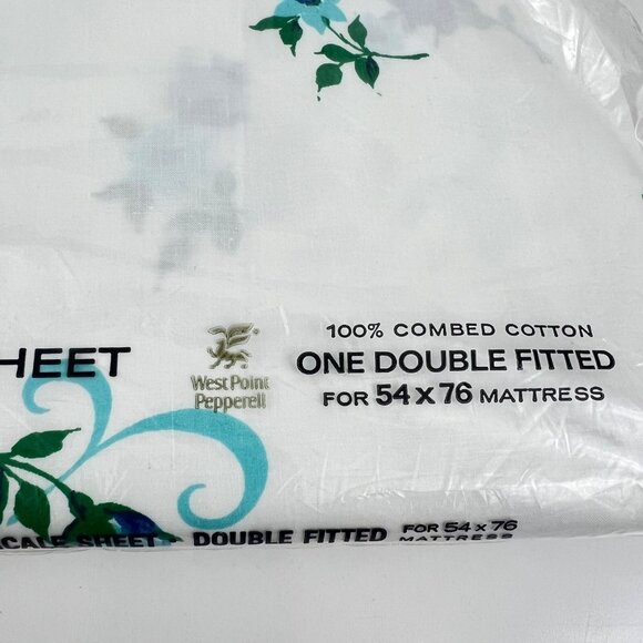 Vintage Lady Pepperell Blue Rose Double Fitted Sheet Percale 100% cotton - Picture 5 of 6